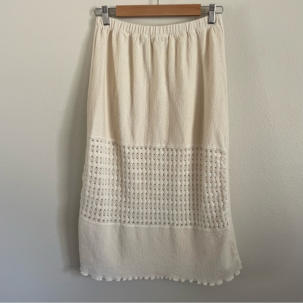 La Cotonniere Crochet Ruffle Trim Midi Length Skirt Cream Size 2 Medium
